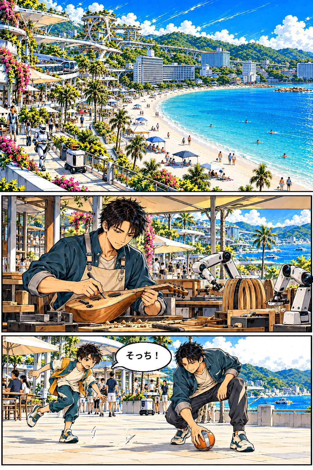 第1話 P06。100年後の白良浜。